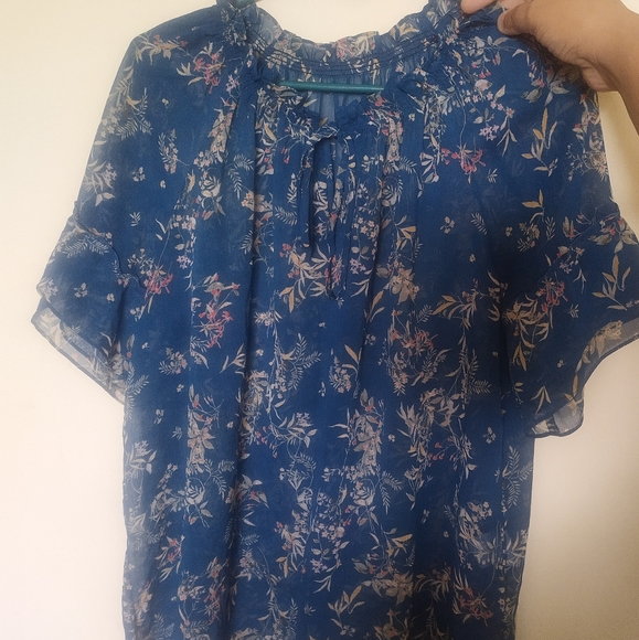 Teal blue floral printed blouse - Picture 7 of 7